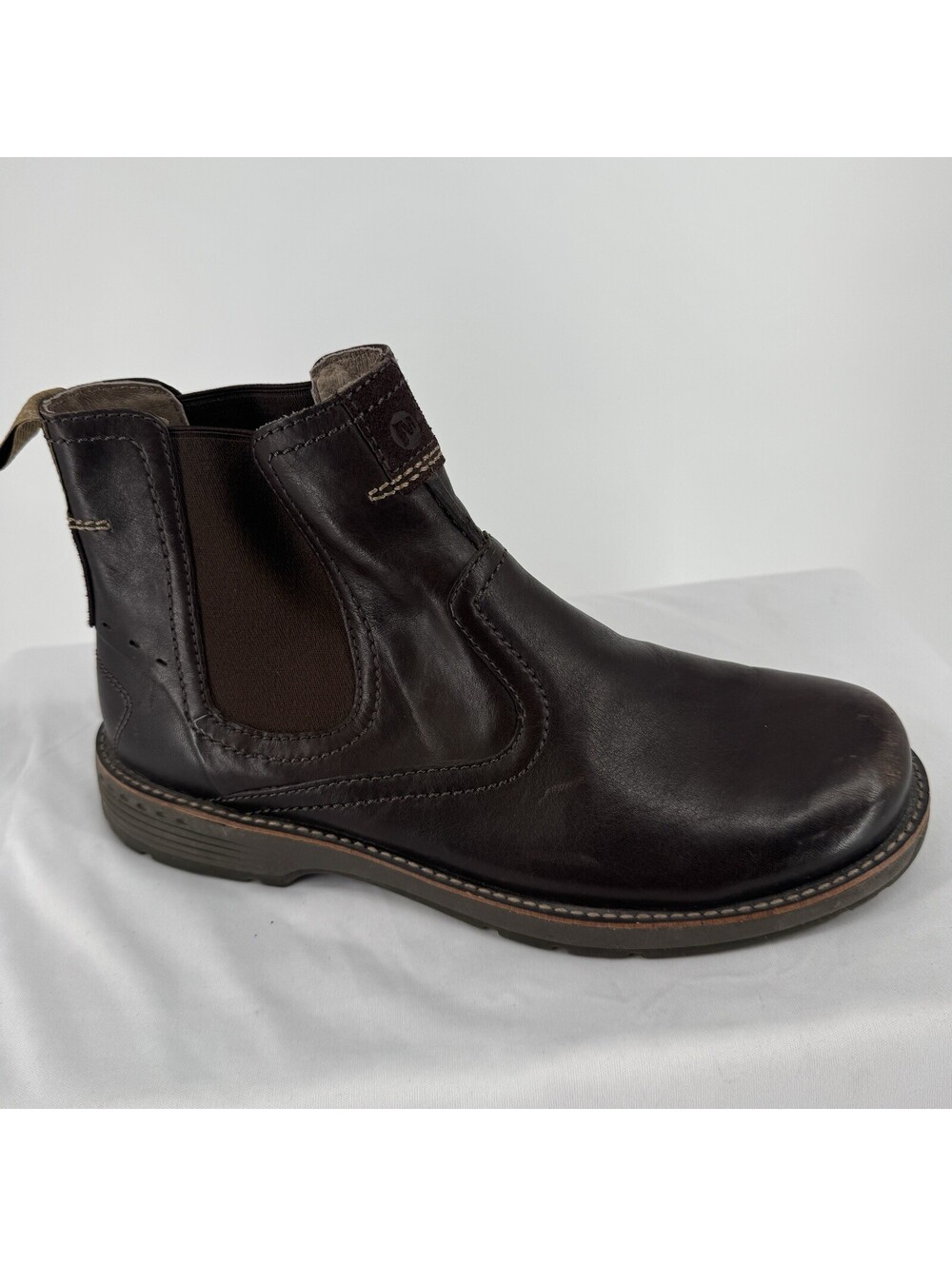 Merrell boots mens 10.5 brown leather realm pull on chelsea ankle slip on rugged